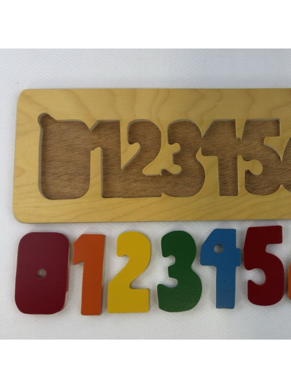 Wooden Number Puzzle Board 14.5" Brightly Colored Educational Toy Numbers 0 To 9 - Picture 4 of 8
